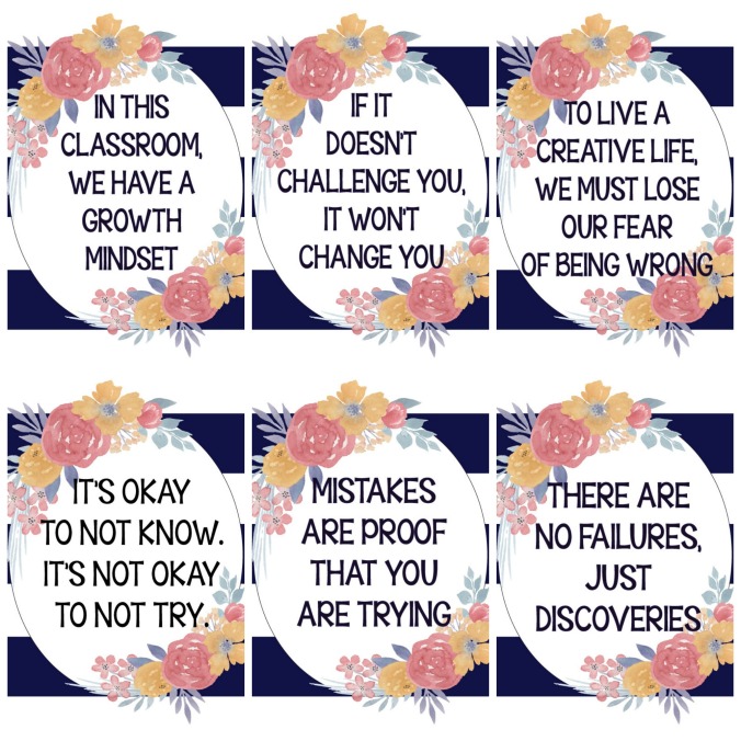 FREE printable Growth Mindset Posters for your classroom! Loving the floral and navy set up.